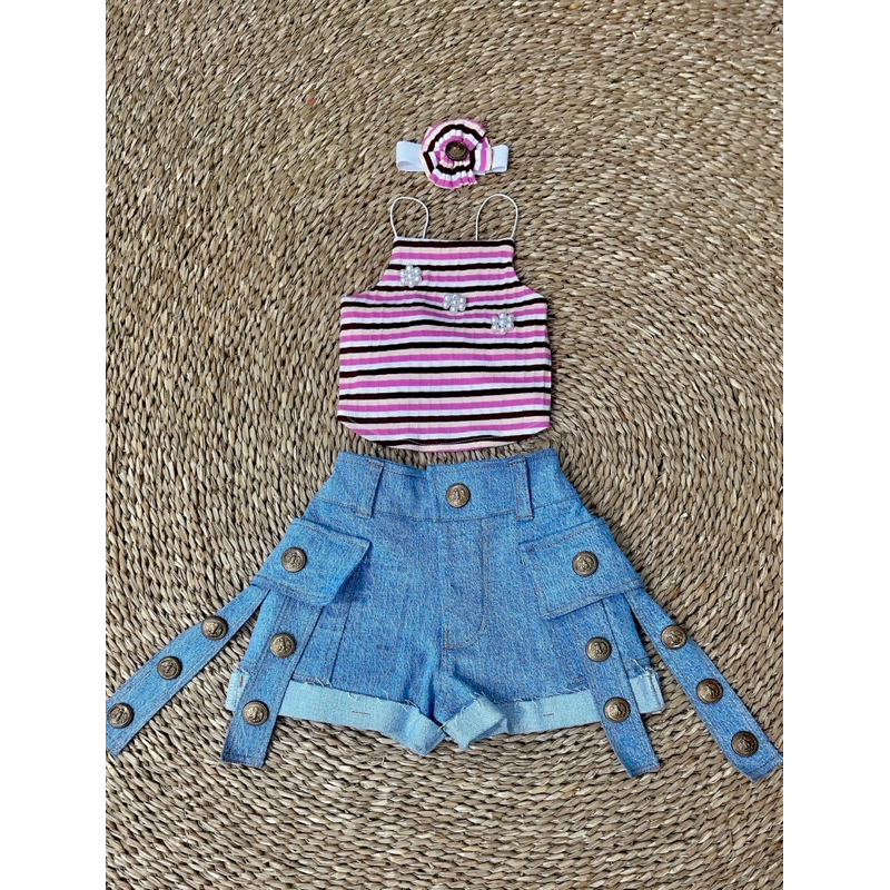 Sét quần đùi jeans áo 2 dây cho bé gái