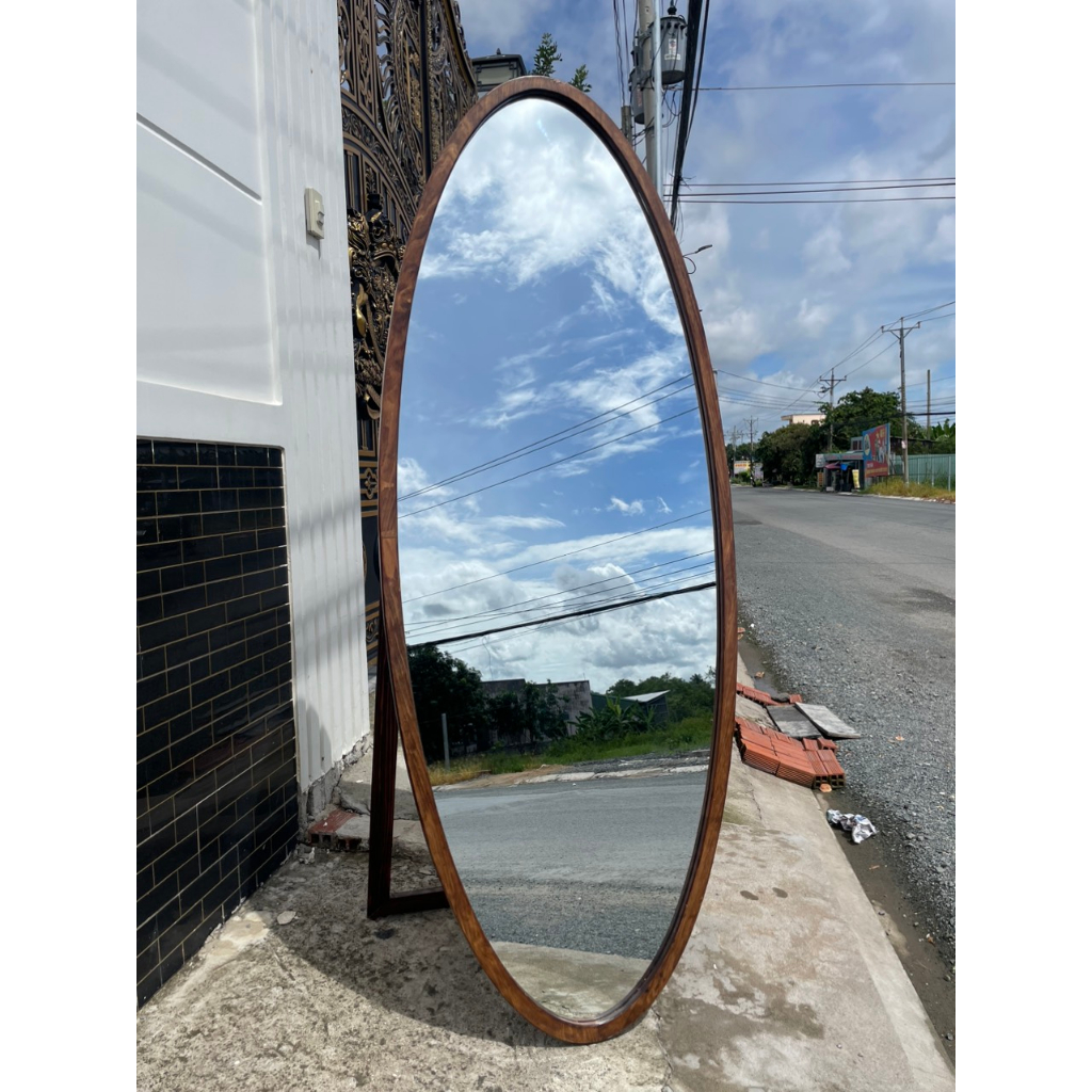 80x180cm Gương soi quả trứng khung gỗ tự nhiên 100% AAArealhome QTLGT Gương soi quả trứng