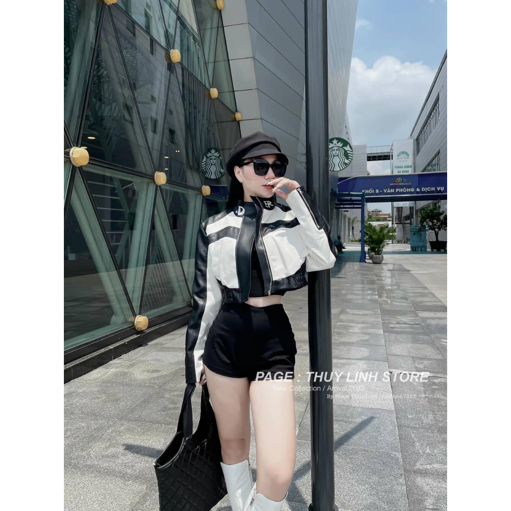 Áo da dáng croptop tay dài chất da mềm mặc cực tôn dáng - Áo khoác da nữ