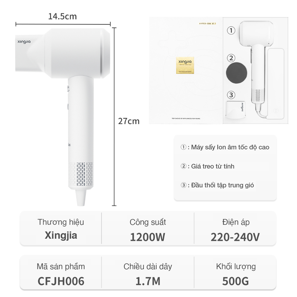 Máy sấy tóc ion âm tốc độ cao XingJia - màu Hồng