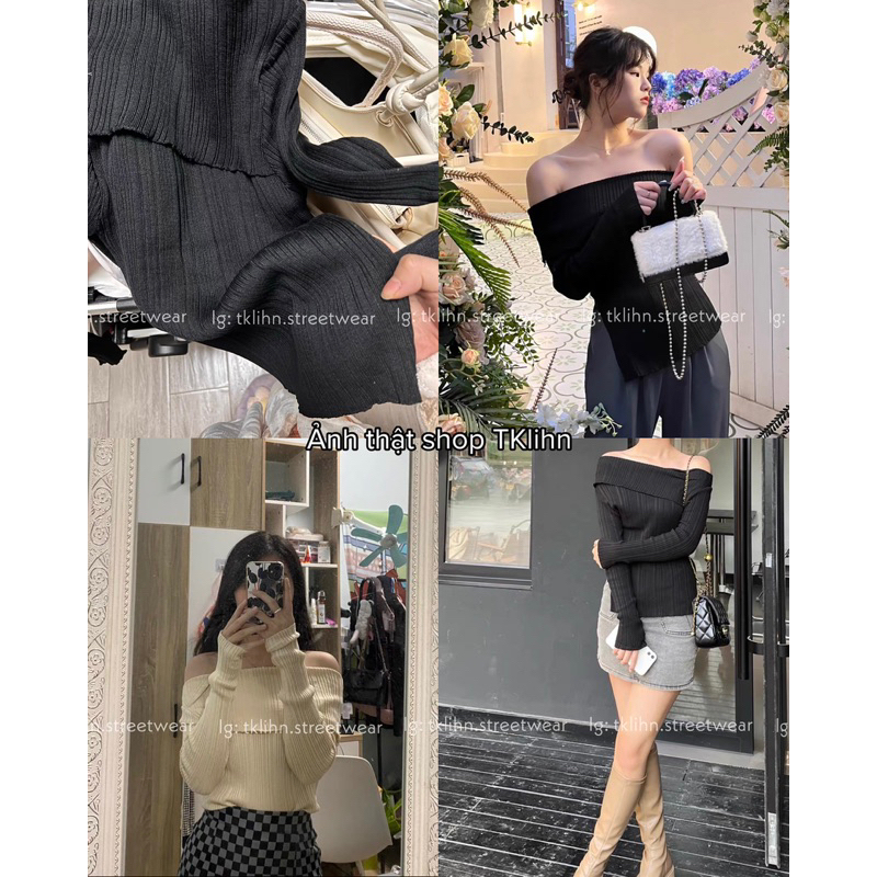 TKLIHN Áo len trễ vai ULZZANG sexy cá tính HOT TREND 2023 SANG CHẢNH tiểu thư hot FASHIONITA