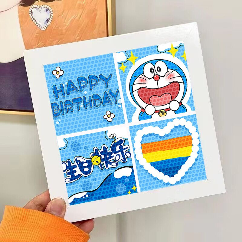 Tranh Đính Đá Sinh Nhật, Tranh Gắn Đá Mini Nhiều Hình Thủ Công Tự Làm Có Khung Trang Trí Đep Cho Bé Trai Và Gái