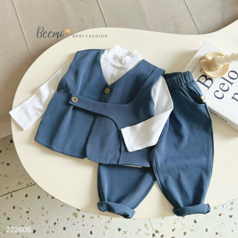 Bộ thu đông bé trai BEEMO B073 bộ vest gile phối cúc Hàn Quốc chất text chéo mềm mượt - PAPALEMON