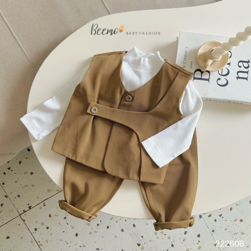 Bộ thu đông bé trai BEEMO B073 bộ vest gile phối cúc Hàn Quốc chất text chéo mềm mượt - PAPALEMON
