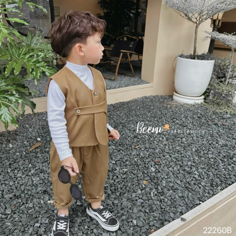 Bộ thu đông bé trai BEEMO B073 bộ vest gile phối cúc Hàn Quốc chất text chéo mềm mượt - PAPALEMON