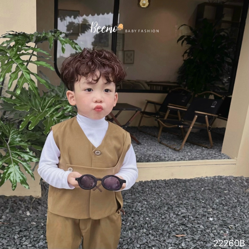 Bộ thu đông bé trai BEEMO B073 bộ vest gile phối cúc Hàn Quốc chất text chéo mềm mượt - PAPALEMON