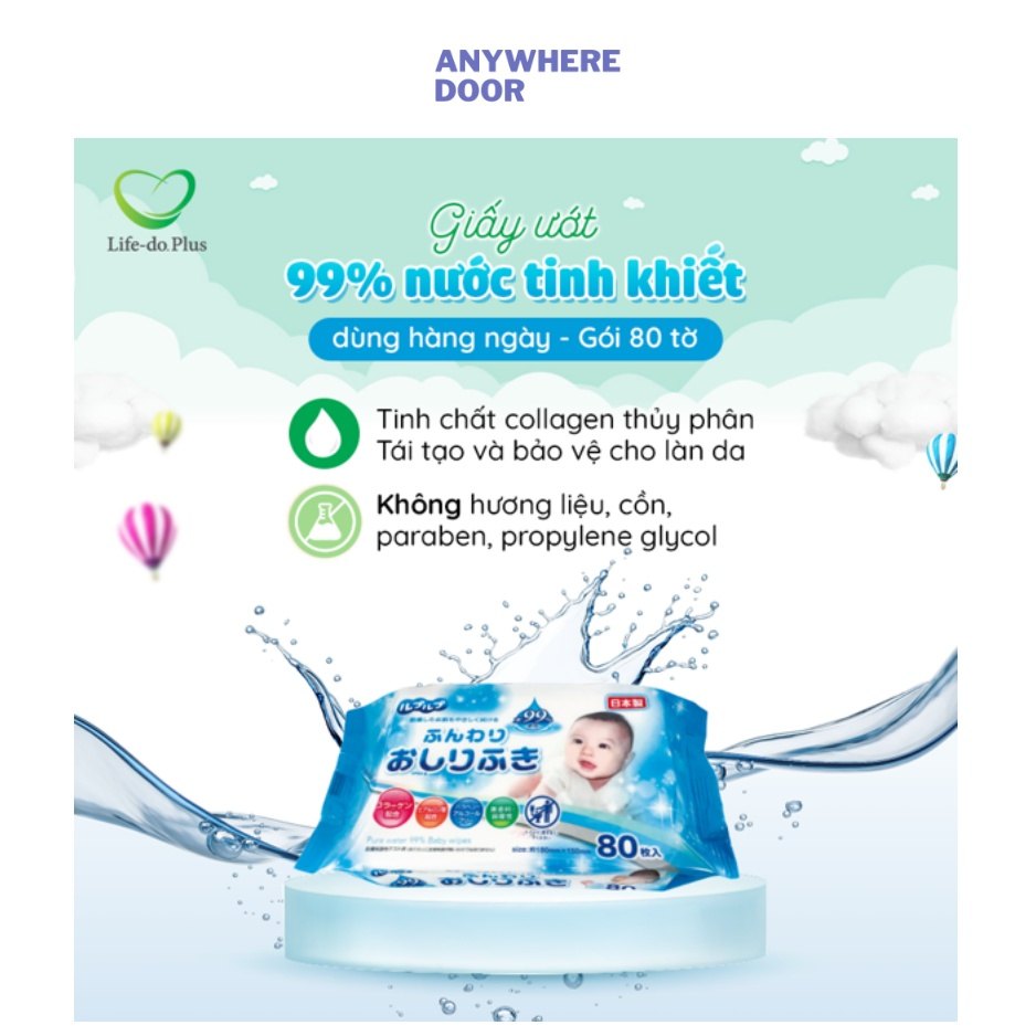 Khăn giấy ướt 99% nước tinh khiết Life-do.Plus 80 tờ Made in Japan