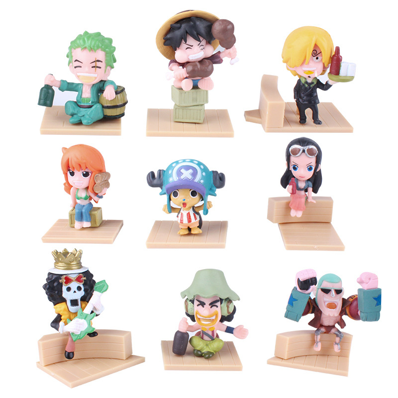 Mô Hình One Piece, Bộ 9 Nhân Vật Băng Hải Tặc Sân Khấu Phiên Bản Thế Hệ Thứ 59 Luffy Xay Thịt, Mô Hình Decor Trang Trí