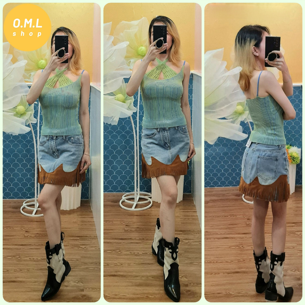 Áo len 2 dây giả 2 lớp cổ yếm cá tính, màu sắc trẻ trung
