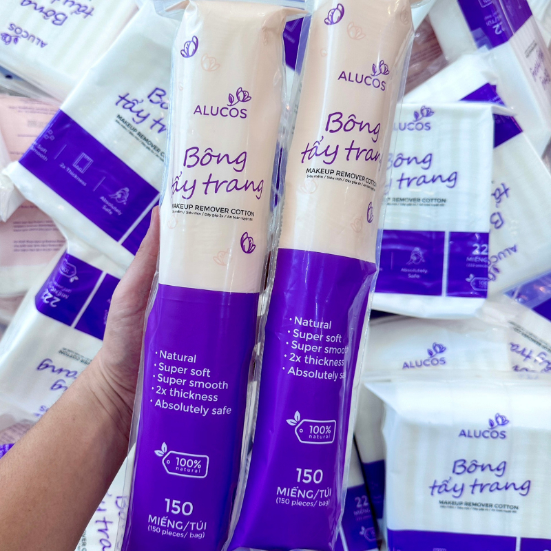Bông tẩy trang 150 miếng, bông tẩy trang tròn Alucos dày dặn, mềm dai - dùng cực thích