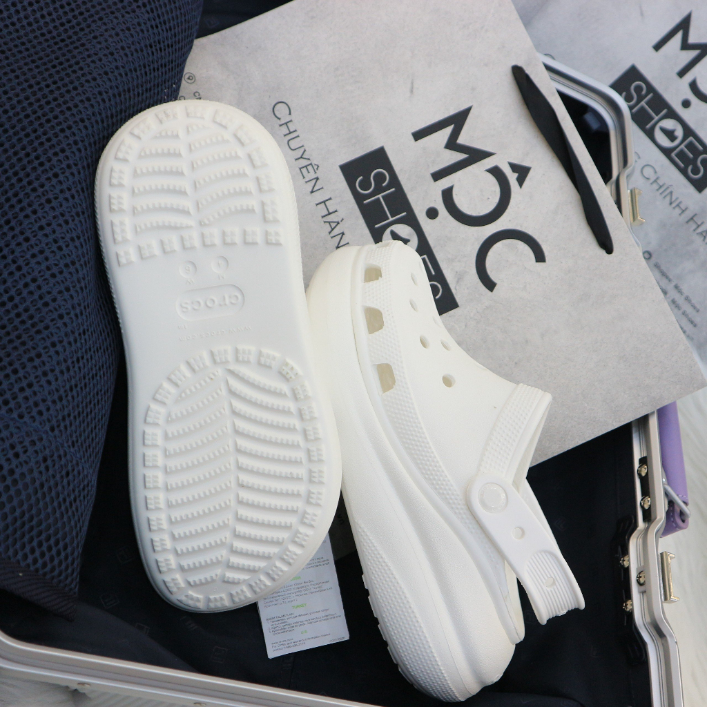 Giày Clog Unisex Crocs Crush Classic *Đế Cao* - Trắng - Code : 207521-100