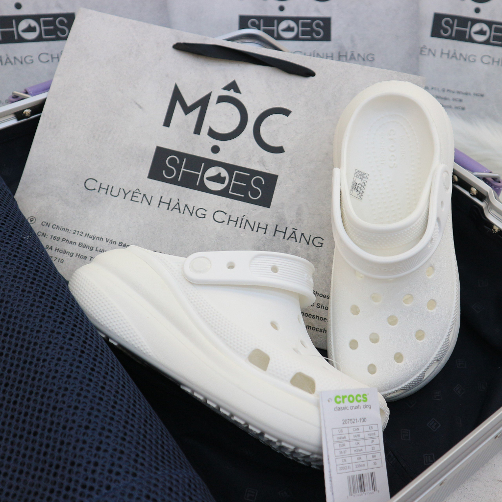 Giày Clog Unisex Crocs Crush Classic *Đế Cao* - Trắng - Code : 207521-100