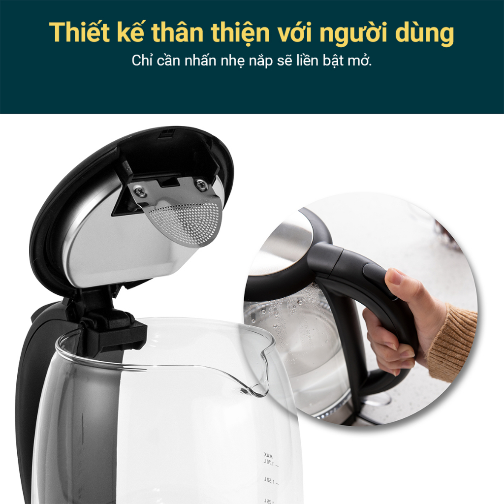 Bình Đun Nước Siêu Tốc COSORI Dung Tích 1.7L Thép Không Gỉ An Toàn Bảo Hành 12 Tháng