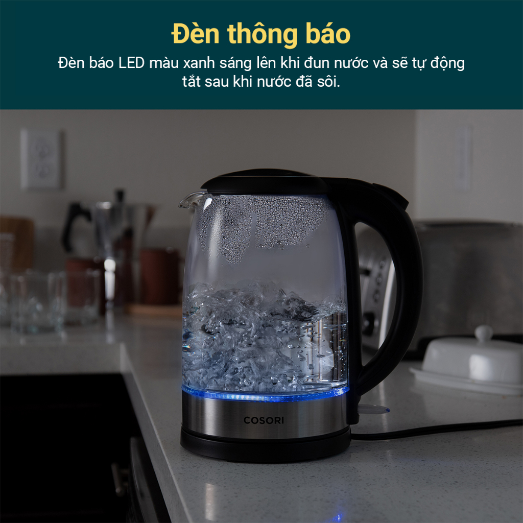 Bình Đun Nước Siêu Tốc COSORI Dung Tích 1.7L Thép Không Gỉ An Toàn Bảo Hành 12 Tháng