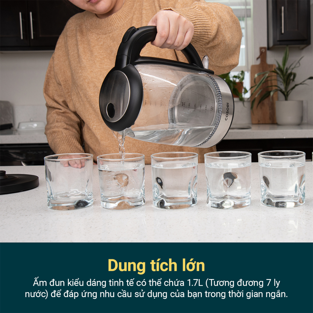 Bình Đun Nước Siêu Tốc COSORI Dung Tích 1.7L Thép Không Gỉ An Toàn Bảo Hành 12 Tháng