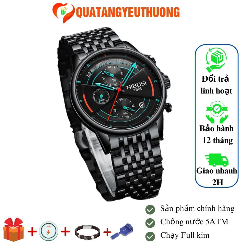 Đồng hồ Nam NIBOSI 2389 chính hãng thời trang doanh nhân chạy 6 kim kiểu dáng xe hơi -Tặng Hộp, Vòng Tay, Pin