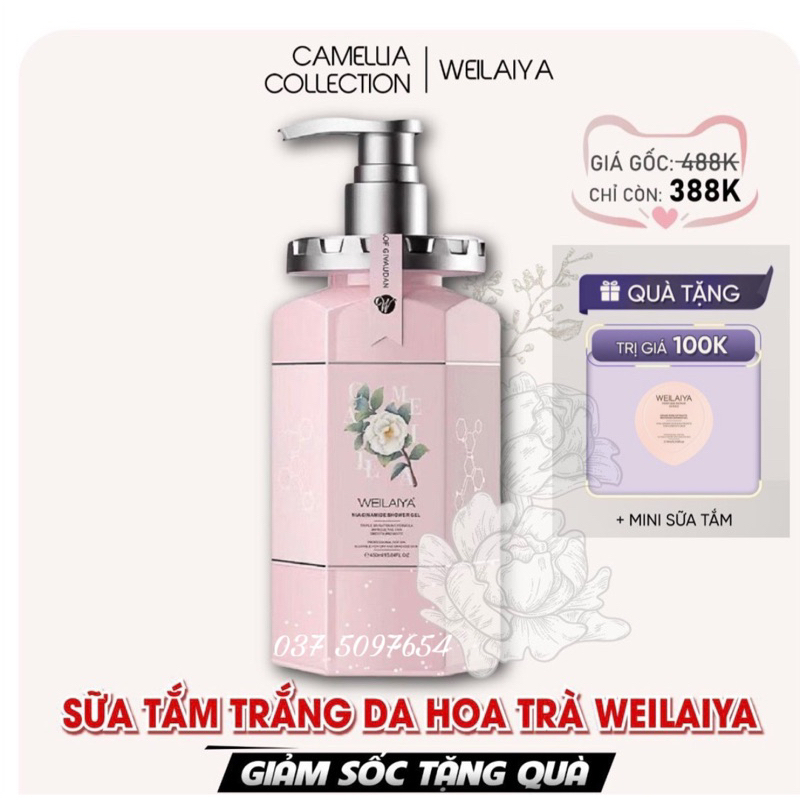 SỮA TẮM TRẮNG DA HOA TRÀ WEILAIYA CAMELIA 450ml