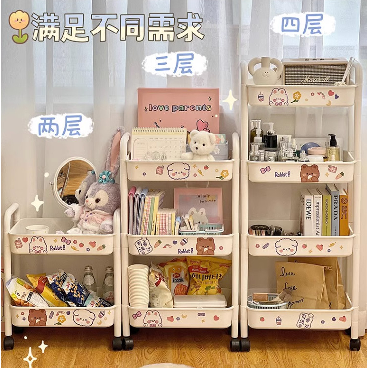 Kệ đựng đồ đa năng 3 tầng có bánh xe di chuyển chuyên dụng cho quán Spa Nail tiệm tóc nhà bếp tặng kèm Sticker đáng yêu
