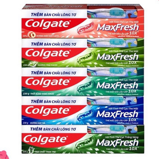 Kđr tặng bàn chải colgate maxfresh bạc hà , trà xanh ,than tre , đào , muối 225g hàng công ty