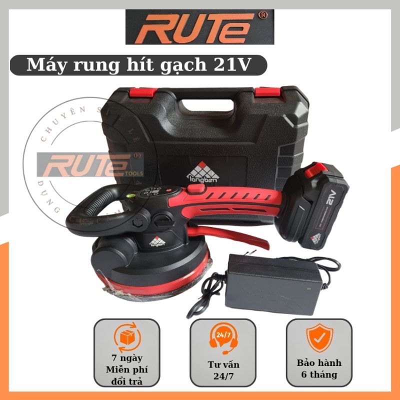 Máy rung, hít gạch LONGBEN 21V, máy ốp lát gạch men cầm tay dùng pin chân thông dụng