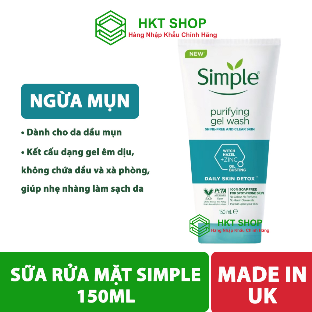 Sữa rửa mặt Simple Purifying Gel Wash Ngừa Mụn 150ML - HKT Shop