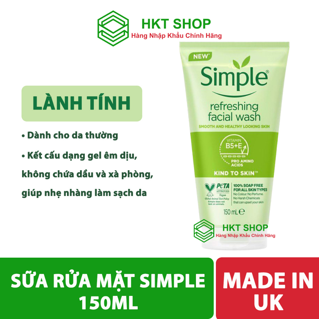 Sữa rửa mặt Simple Refreshing Facial Wash Lành Tính 150ML - HKT Shop