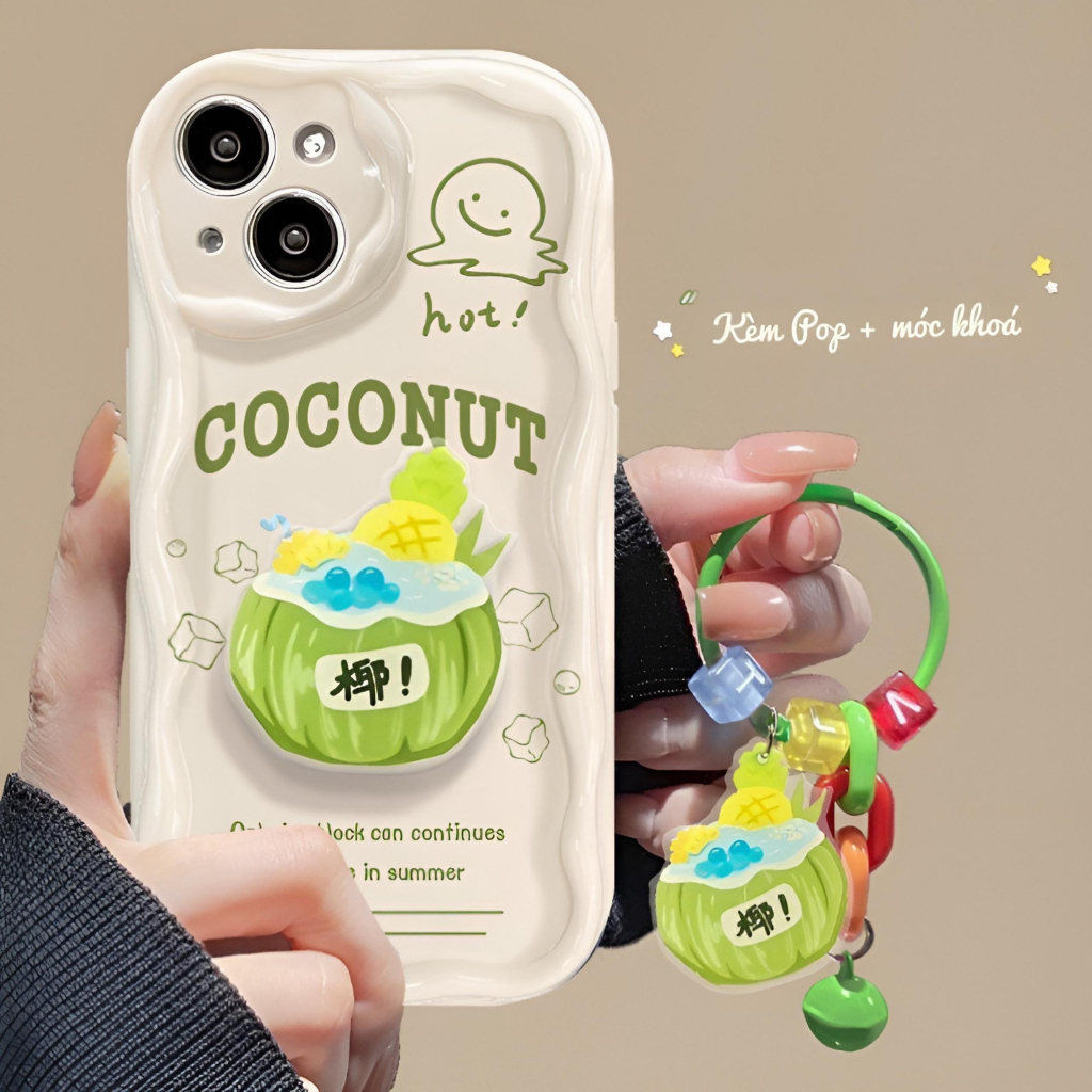 Ốp lưng iphone kèm Pop và móc khóa trái dừa 7plus, 8plus, x/xs, xsmax, 11, 11promax, 12pro, 12promax, 13promax, 14promax
