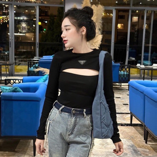 [Sẵn] Áo dài tay nữ chất bozip đính tag , Áo nữ cực chất AmineyShop