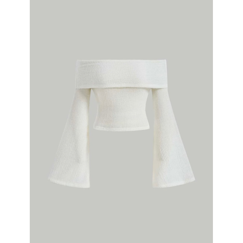 Áo thun gân croptop trễ vai