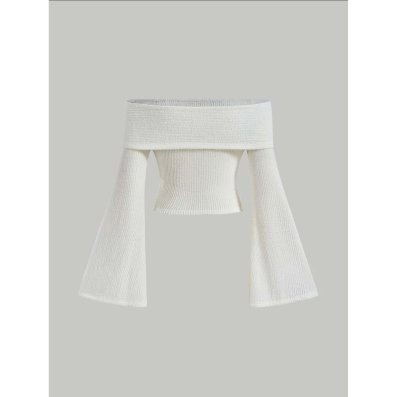 Áo thun gân croptop trễ vai