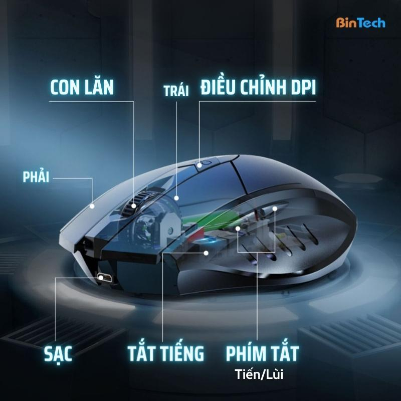 Chuột không dây gaming bluetooth sạc pin BINTECH INPHICI PM6 tắt âm silent phù hợp dân văn phòng và game thủ