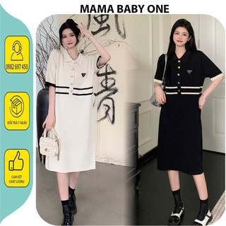 Đầm váy bầu len mongtogi quảng châu cao cấp-váy bầu len công sở thiết kế dáng suông cổ polo basic fresize