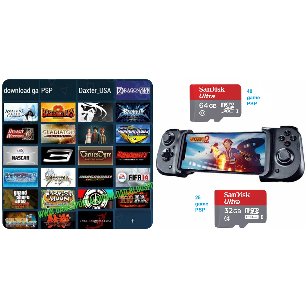 Tay cầm chơi game BSP-D3 dùng cho Switch/Android/PC/PS3/PS4 kèm thẻ nhớ game 32/64G game PSP cho điện thoại
