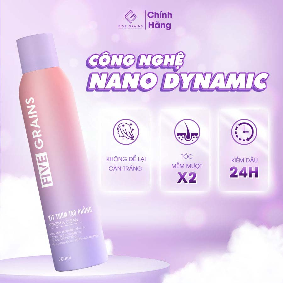 Combo Kem chống nắng nâng tone Pro - Xylane dạng xịt và Dầu gội khô - Công nghệ Nano Dynamic 200ml Five Grains