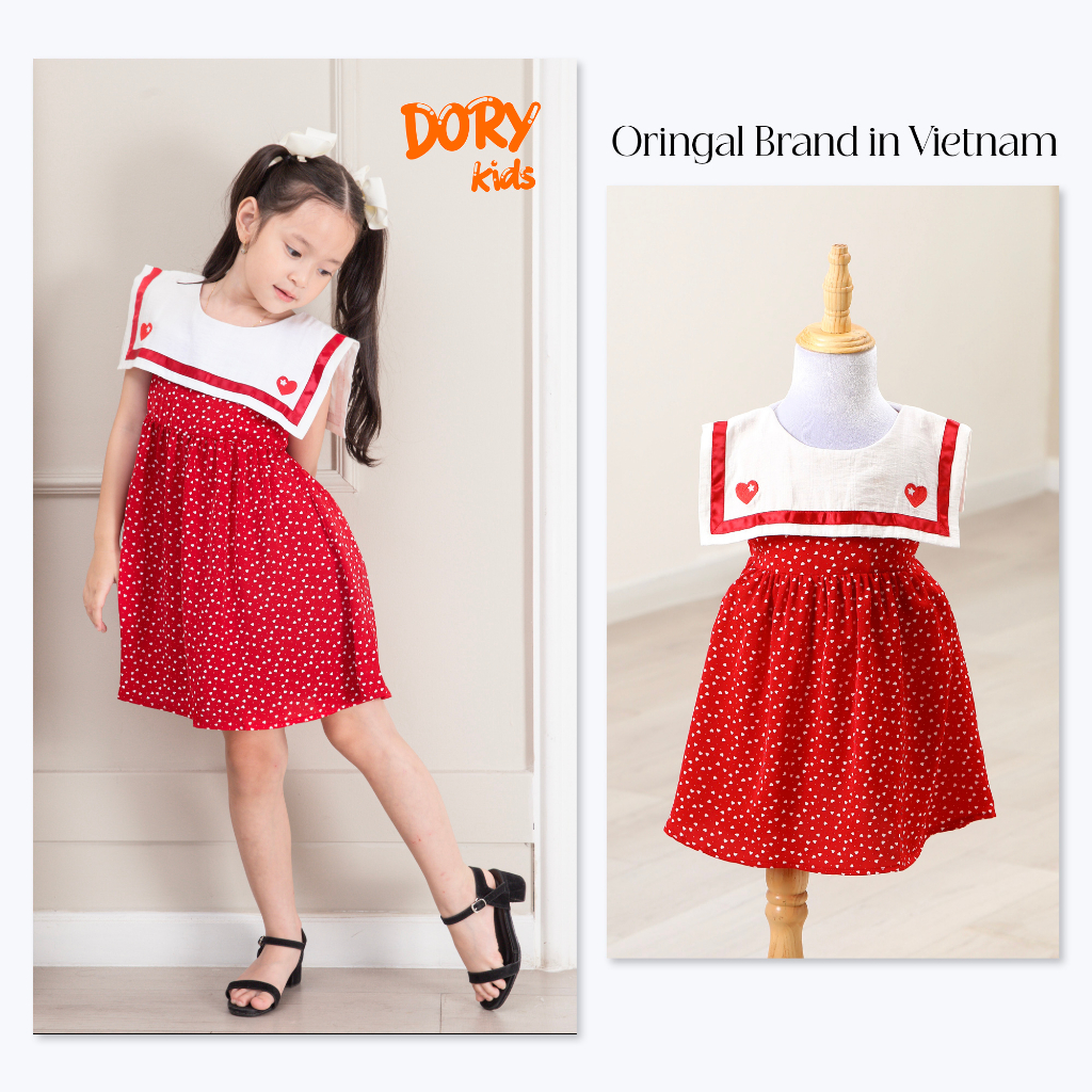 Váy cho bé gái DORYKIDS thiết kế họa tiết trái tim ngộ nghĩnh chất liệu lụa cotton thoáng mát cho bé 2-11 tuổi[V1701]
