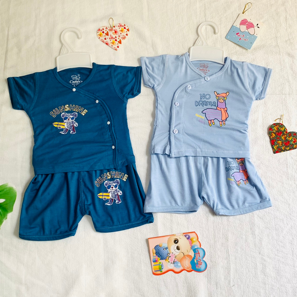 Bộ Cài Lệch Sơ Sinh Tay ngắn Thun Lạnh 4 màu MTK