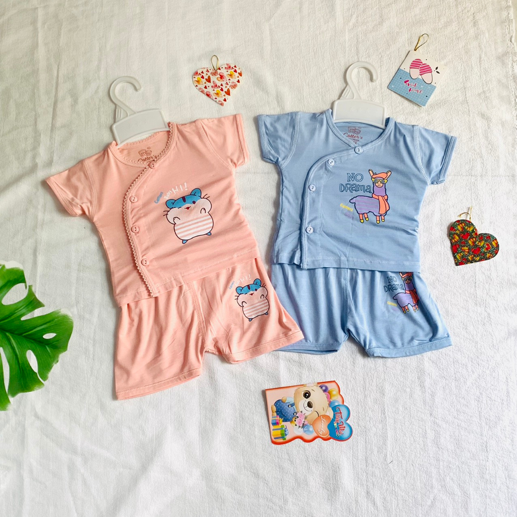 Bộ Cài Lệch Sơ Sinh Tay ngắn Thun Lạnh 4 màu MTK