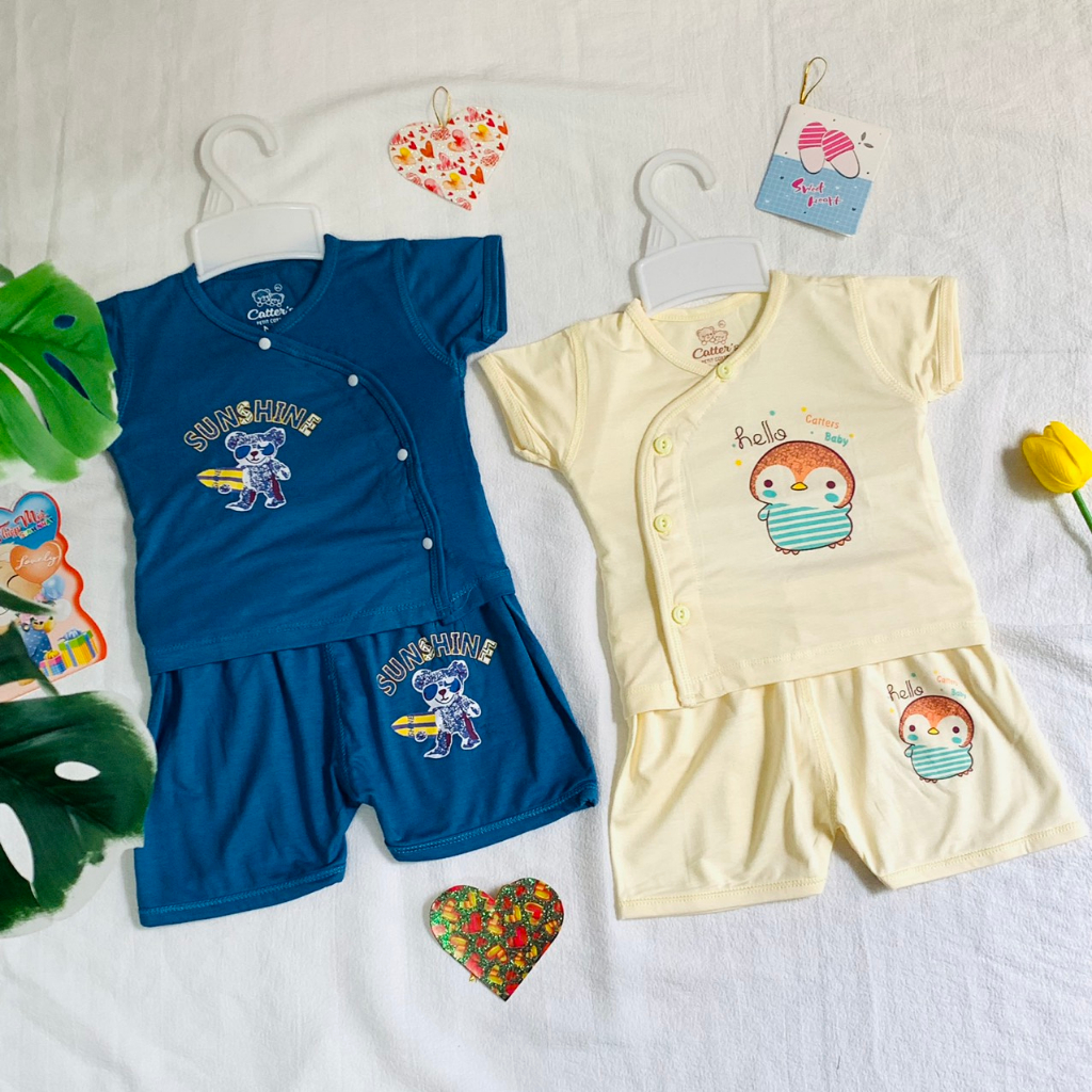 Bộ Cài Lệch Sơ Sinh Tay ngắn Thun Lạnh 4 màu MTK