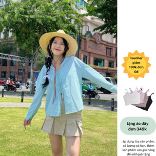 Áo sơ mi tay dài thắt 2 dậy trước cổ pizama thời trang kiểu GAGO màu xanh GA4418