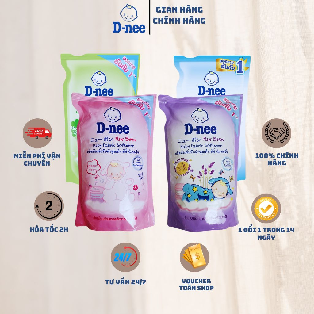 ComBo 4 Túi Nước xả vải Dnee Thái Lan, Nước xả Dnee Chính Hãng Túi 550ml làm mềm vải, nhiều mùi hương thơm cho bé