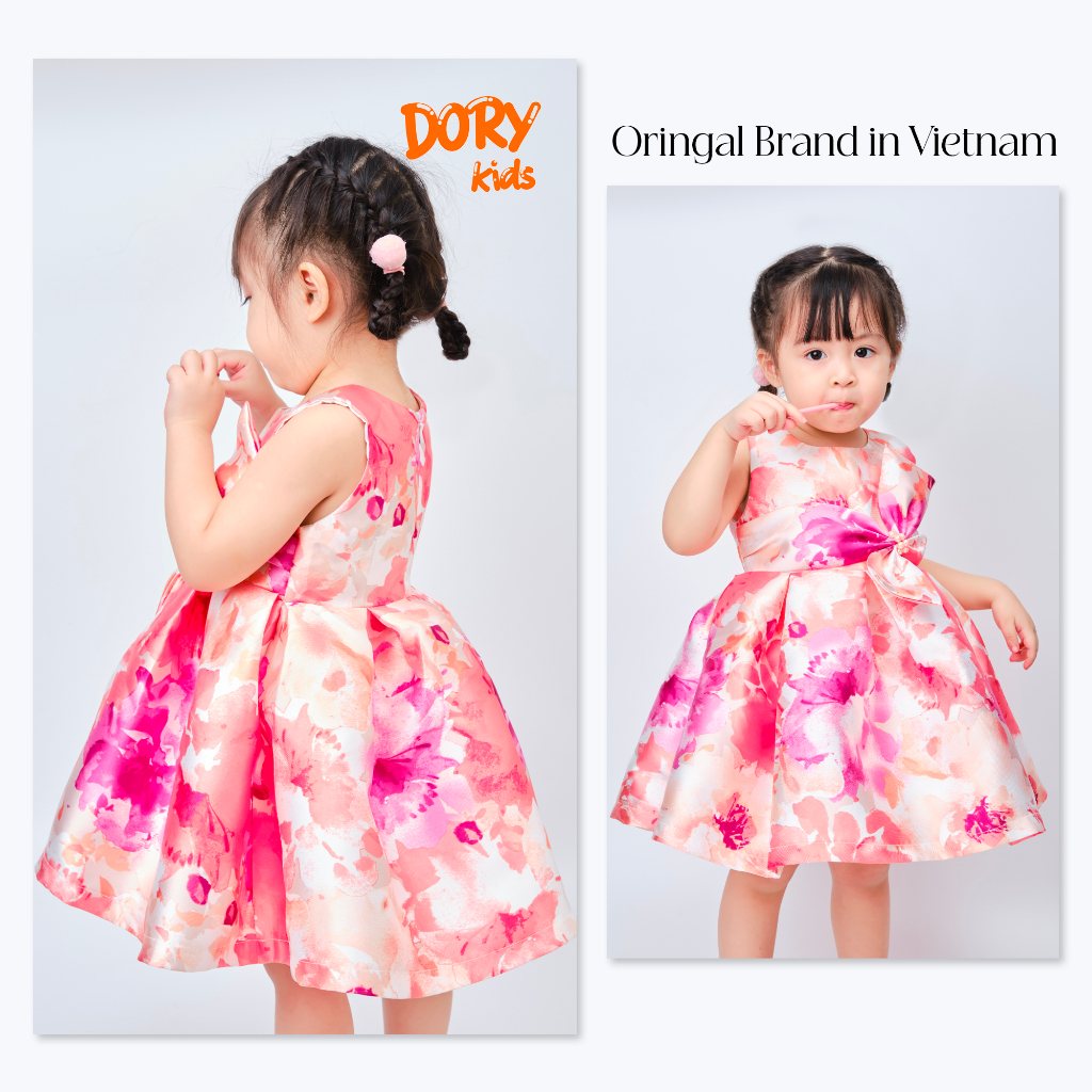 Đầm công chúa bé gái DORYKIDS vải tafta in hoa  cao cấp hoạ tiết hoa xinh xắn đủ size cho bé từ 1 tuổi đến 10 tuổi[V06]