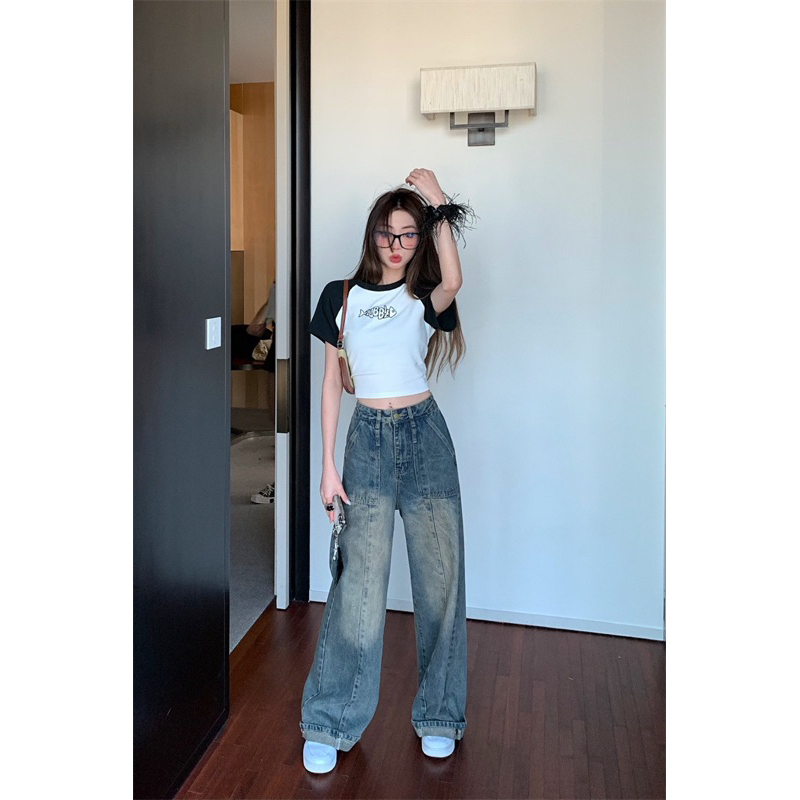 Quần Jeans Nữ Ống Rộng , Quần Bò Nữ Ống Suông Phối Túi Màu Xanh Siêu HOT TL33 | BigBuy360 - bigbuy360.vn