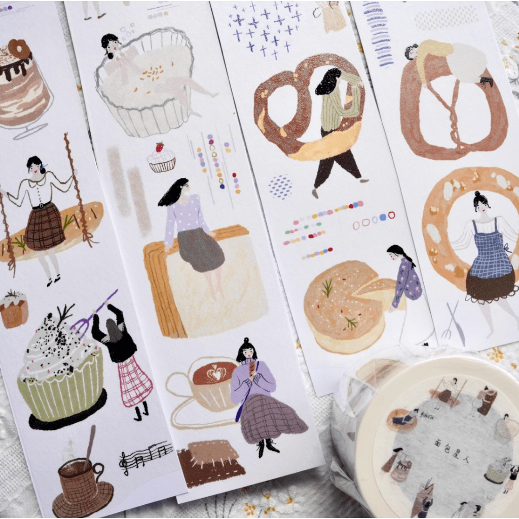 Meohime 𓃠 Wanle Studio - Băng dán washi tape cô gái bánh mì, trang trí planner