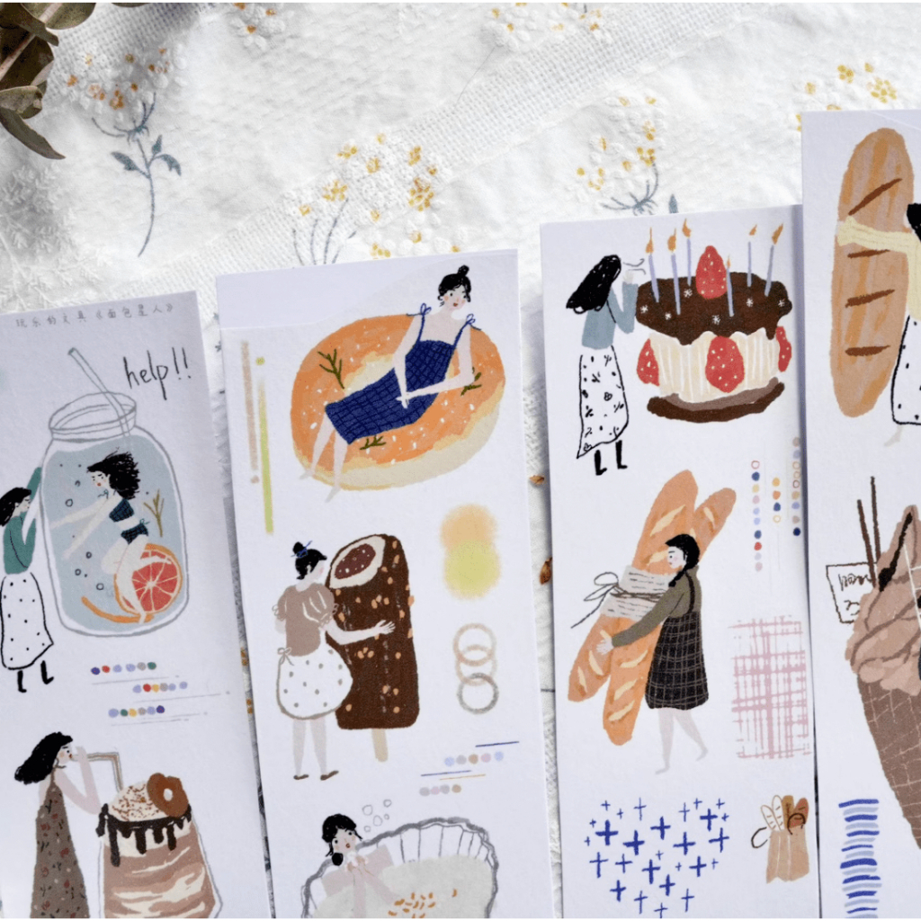 Meohime 𓃠 Wanle Studio - Băng dán washi tape cô gái bánh mì, trang trí planner