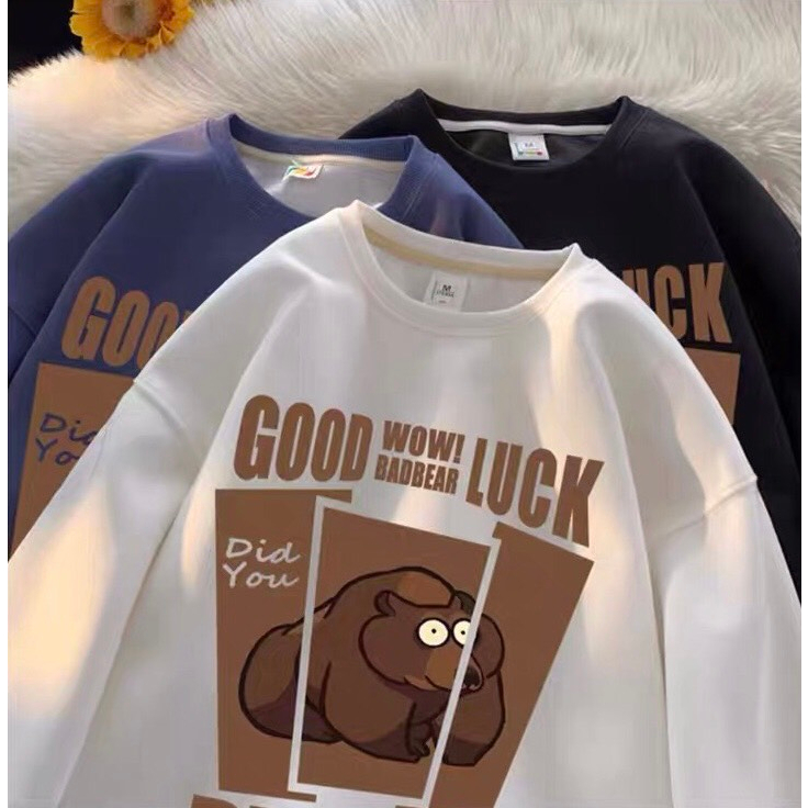 Áo Sweater nam nữ GOOD LUCK chất liệu nỉ bông cao cấp, Aó Sweater unisex in hình gấu cực dễ thương