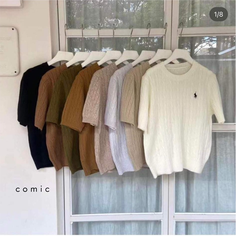 Áo len tay lỡ thêu ngựa Comic