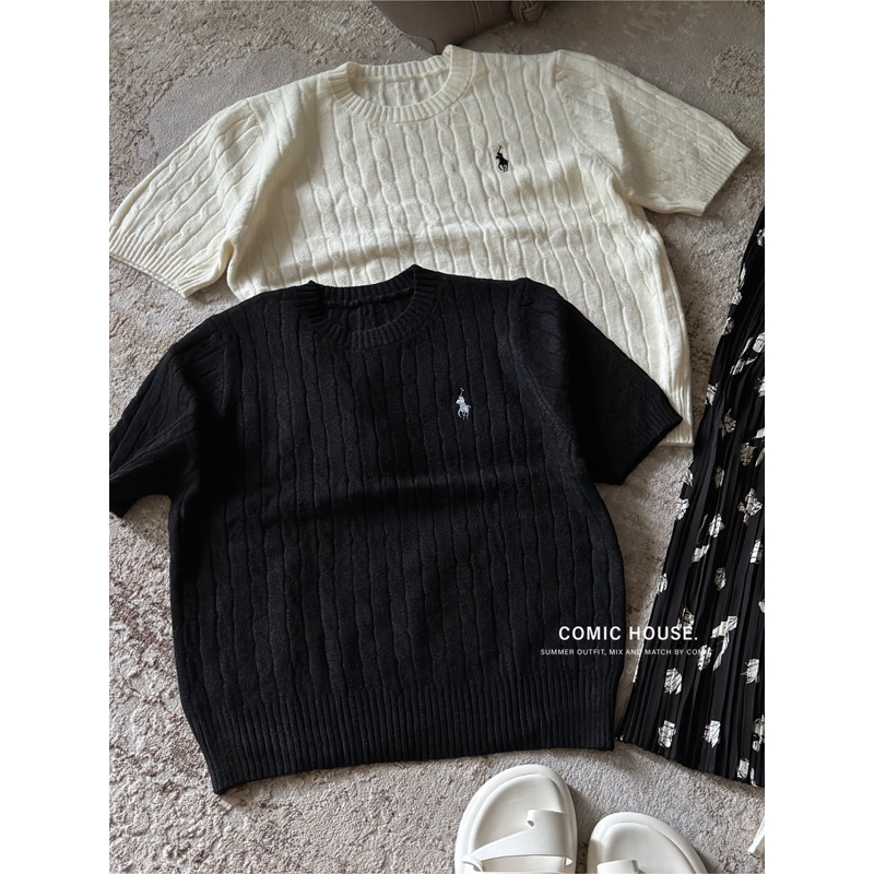 Áo len tay lỡ thêu ngựa Comic