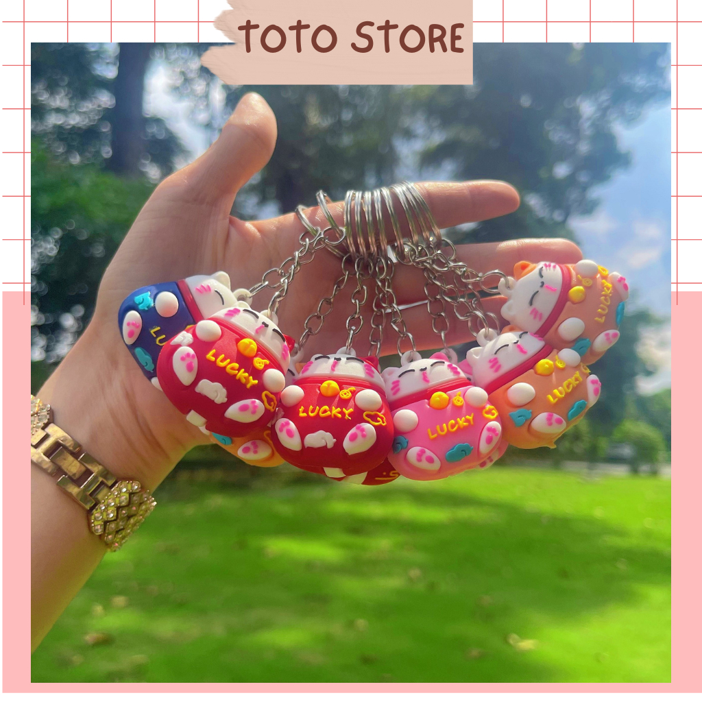 MÀU NGẪU NHIÊN - Móc Khóa Mèo Thần Tài Phong Thủy Nhiều Màu, Làm Quà Tặng Ý Nghĩa