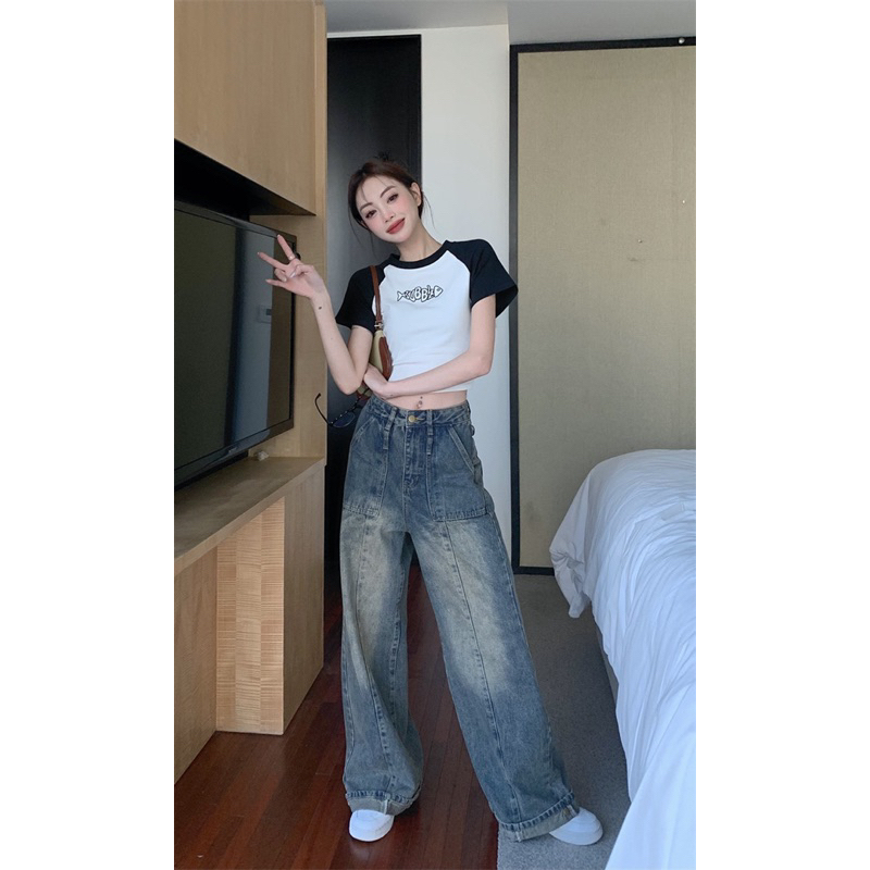 Quần Jeans Nữ Ống Rộng , Quần Bò Nữ Ống Suông Phối Túi Màu Xanh Siêu HOT TL33 | BigBuy360 - bigbuy360.vn