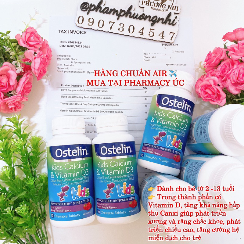 hàng có bill mua tại Úc - viên nhai bổ sung canxi và vitamin D cho trẻ trên 2 tuổi Ostelin 90 viên